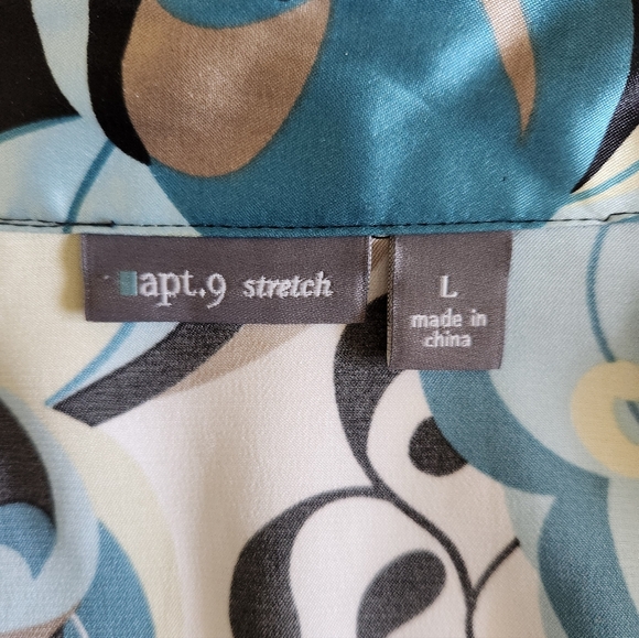 Apt. 9 Blue, Black & Cream Abstract Button-Down Tie-Waist Top - Picture 7 of 9